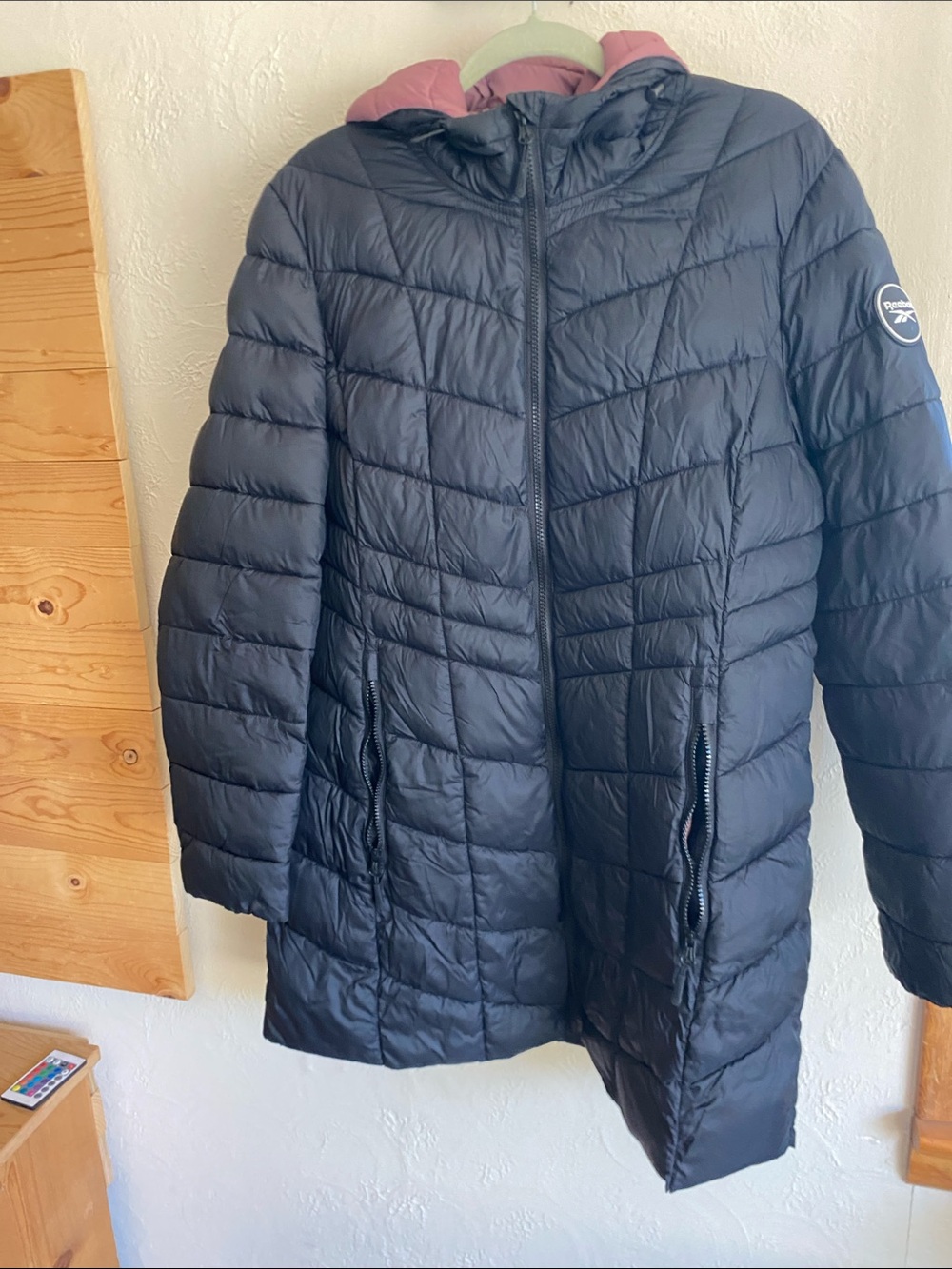 Reebok Navy Quilted Hooded Puffer with Pink Lining